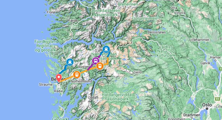 Bergen y los Fiordos Semana Santa Mapa